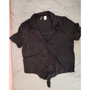 Women's H&M Divided Cropped Button Front Blouse Black 3XS